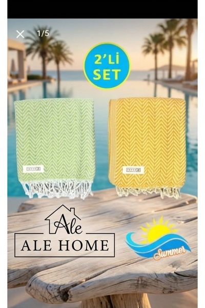 ALE HOME %100 Pamuk Plaj Havlusu 2'li Set Özel Dokuma