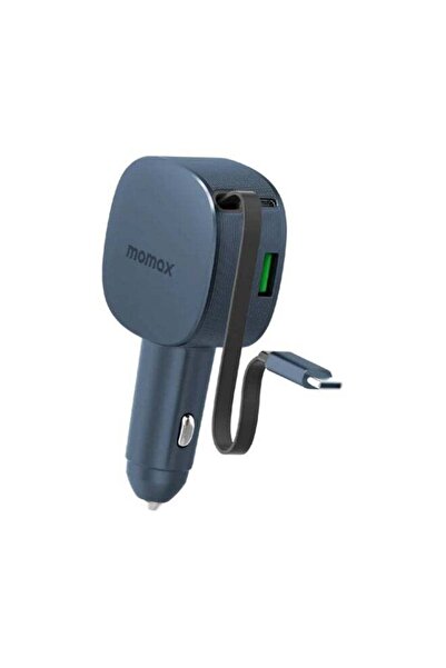 Momax 1-MOVE 2-PORT CAR CHARGER WITH BUILT-IN RETRACTABLE CABLE 60W