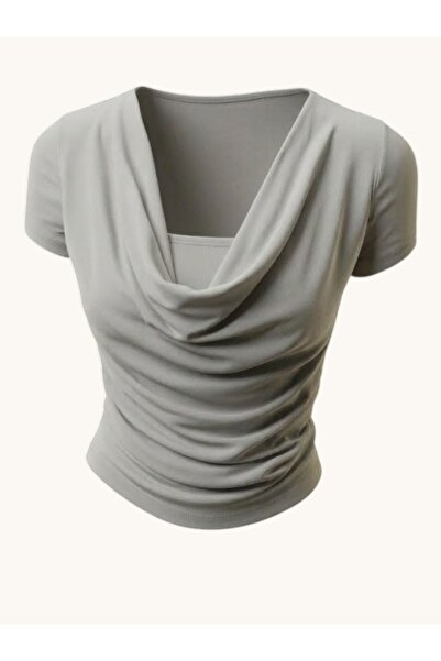 EVOA Bluză elegantă cu mânecă scurtă pentru femei decolteu larg