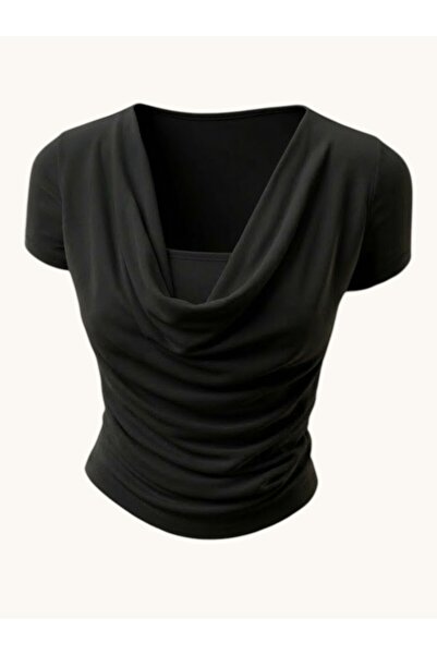 EVOA Bluză elegantă cu mânecă scurtă pentru femei decolteu larg