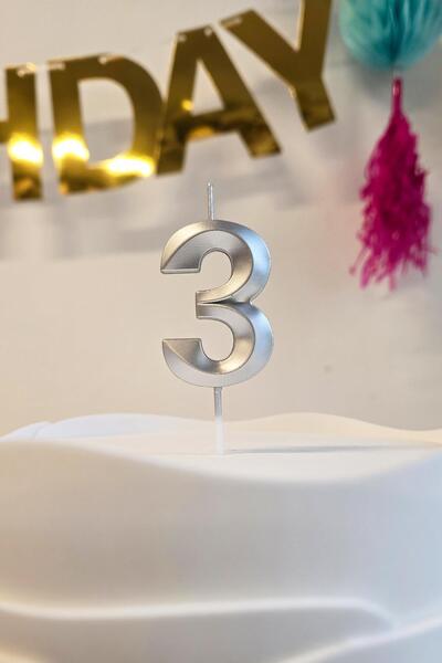 PEKSHOP 3 Yaş Gümüş Mum Rakam Pasta Mumu Yaş Mum Gümüş Renk