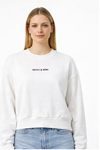 Basics&More Basics & More Women's White 100% Cotton Oversized Sweatshirt Basi...