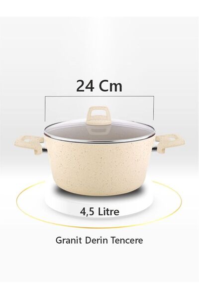 AYKUT Granit Derin Tencere 24 CM / Krem Renk Granit