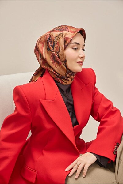 Silk Home Tivil Silk Scarf Ist 11512- 23 Burgundy Ethnic Pattern