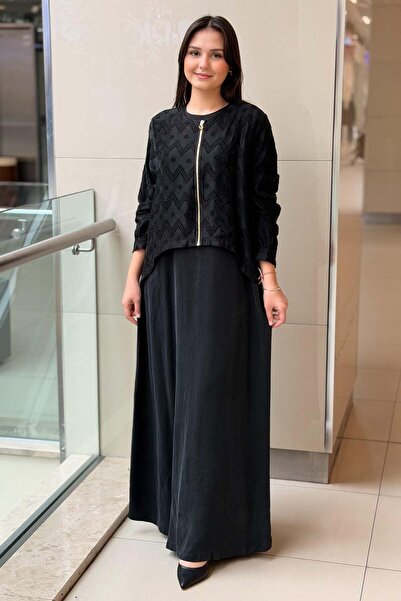 Nuss Zigzag Desenli Bolerolu Kupra Elbise