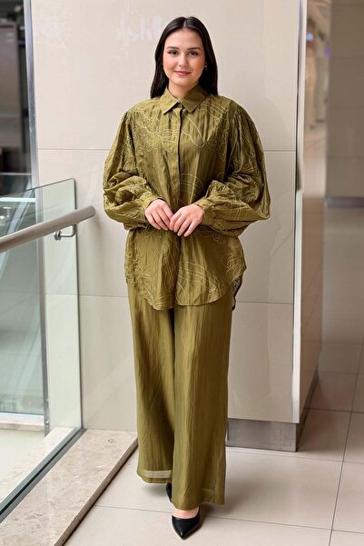 Ghisa Random Sim İp İşlemeli Organze Gömlek Pantolon Takım