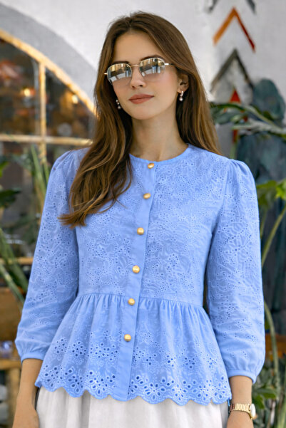 benguen Eyelet Embroidery Shirt A5003 Blue