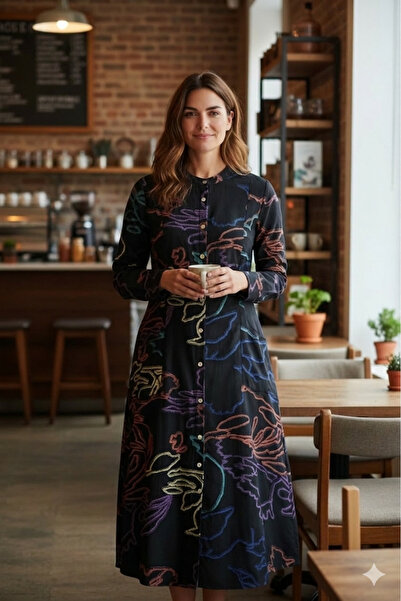 Bade Store İstanbul Desenli Uzun Elbise