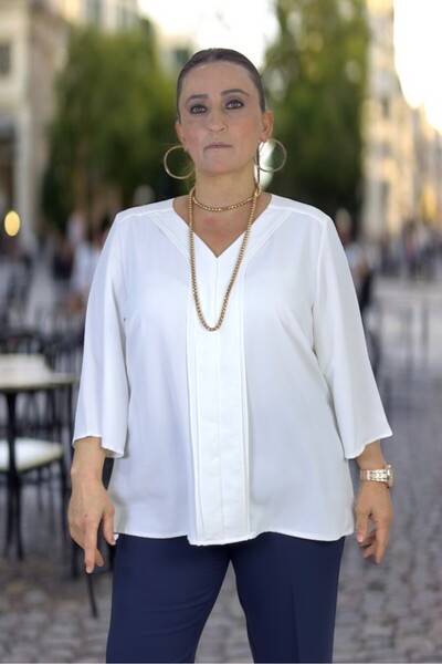 yagmurberen Truvakar Sleeve Front Ribbed Detail V-Neck Plus Size Jessica K Cr...