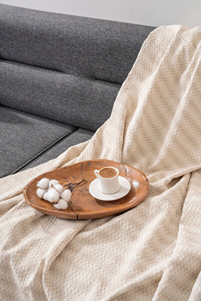 Bovia Home Cotton U Patterned Sofa Cover / Fringed Sofa Throw