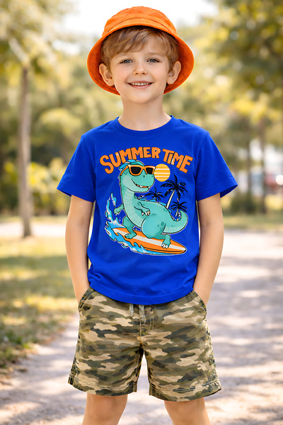 ArtYus Unisex Παιδικό T-Shirt Dinosaur με τύπωμα – Summer Time Surf Με σχέδιο...