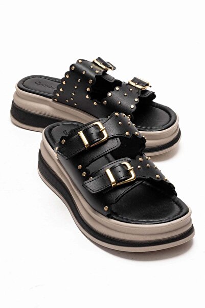 CCWAY AYAKKABI دبابيس نسائية مزدوجة بإبزيم شبشب أسود