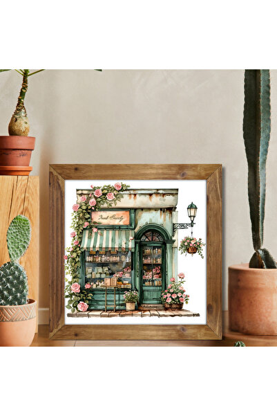 Tuba Decor Tablou pătrat cu ramă din lemn, vitrină cu flori roz