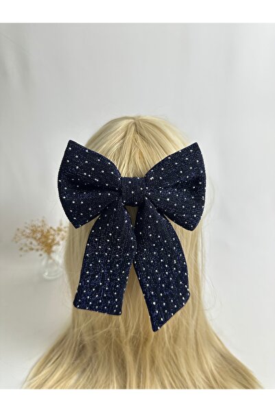 MegssStore مشبك أوتوماتيكي بفيونكة مرصّع بالأحجار باللون الأزرق الداكن من Buzzy