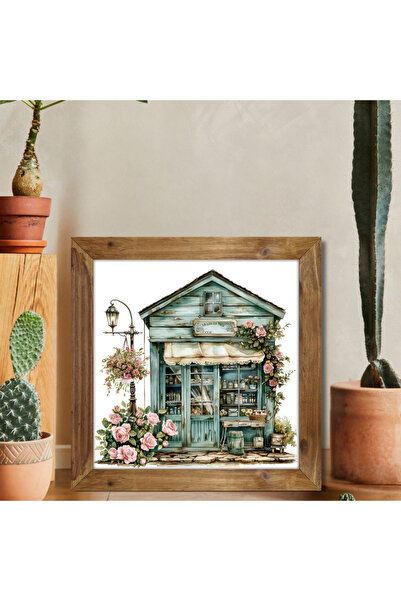 Tuba Decor Tablou pătrat cu ramă din lemn, vitrină cu flori roz