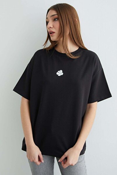 Rokeby Women's Floral Printed Crew Neck Cotton Oversized Round Neck T-Shirt