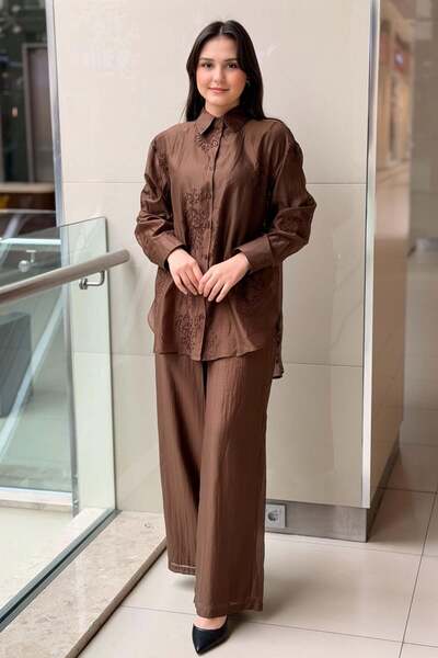 Ghisa Nakış İşlemeli Organze Gömlek Pantolon Takım