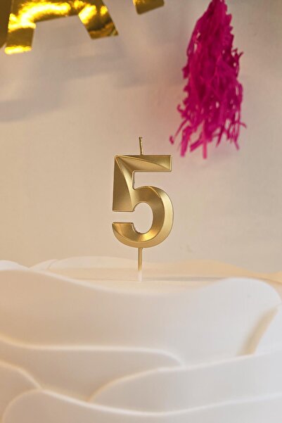 PEKSHOP 5 Yaş Gold Mum Rakam Pasta Mumu Yaş Mum Gold Renk