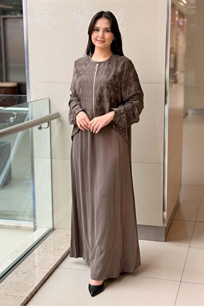 Nuss Zigzag Desenli Bolerolu Kupra Elbise