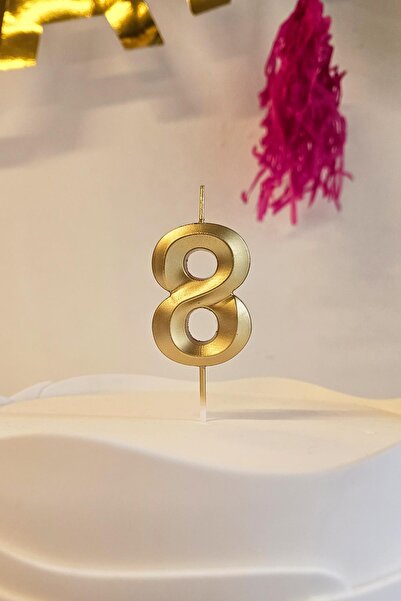 PEKSHOP 8 Yaş Gold Mum Rakam Pasta Mumu Yaş Mum Gold Renk