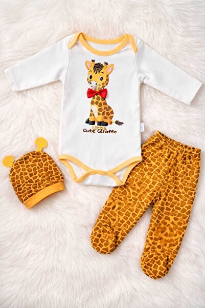 Tenra طقم زيرافا منقوش للأطفال الأولاد مكون من 3 قطع - بدلة بأكمام طويلة، وبن...