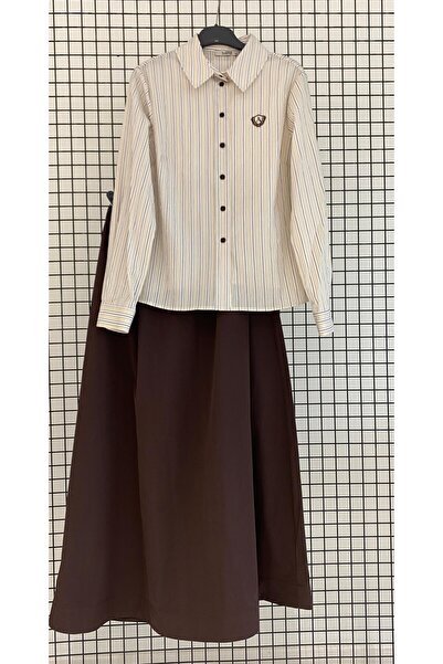 Armine Trend New Season 100% Βαμβάκι Ριγέ Σετ πουκάμισο και φούστα δύο τεμαχίων