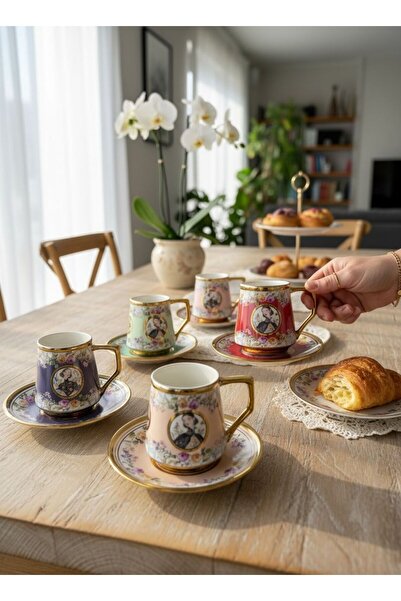 Onedekor 6-Person Porcelain Odeta Coffee Cup Set - 90 ml