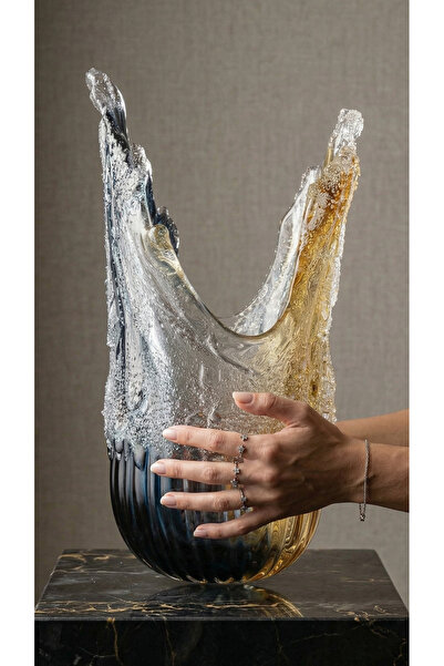 NAHR مزهريه زجاجية فاخره صناعة يدوية، فازة بزجاج سميك وتصميم راقي بارتفاع 36 ...