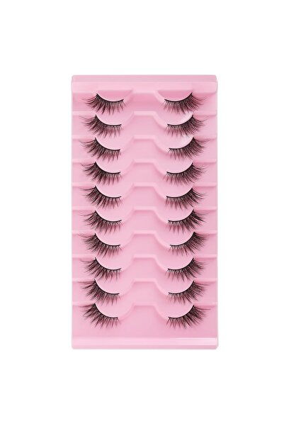 Takma Kirpikler, 10 Çift Doğal Görünümlü Yapay Elyaf Kirpik, Kabarık ve Yumuşak 3D Takma Kirpik Seti