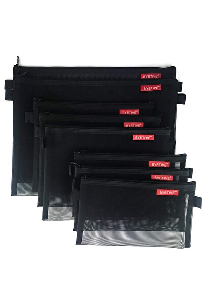 Delixa BYETIVE 8 adet naylon kozmetik çantası, şeffaf, makyaj filesi, seyahat...