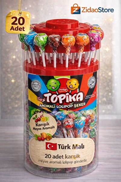 Emrah Gültekin 20 Adet Topika Aromalı Lolipop Şeker Karışık Meyve Aromalı Lol...