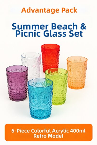 Avantaj Kapıda مجموعة من 6 أكواب مياه أكريليك صيفية كلاسيكية - مناسبة للاستخد...