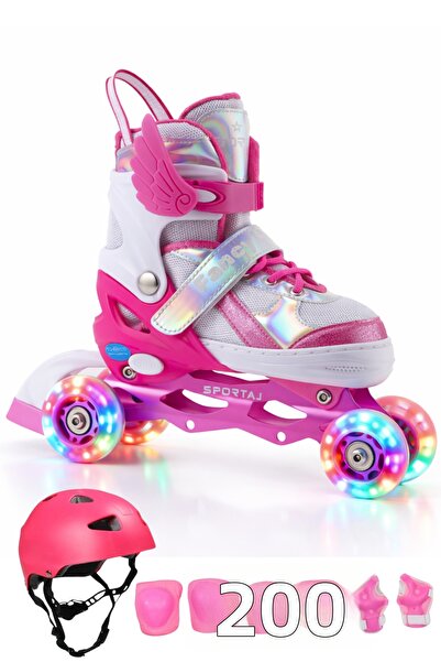 Sportaj خوذة تزلج للأطفال مع أجنحة ملاك مضيئة ومجموعة وسادات للركبة من السيلي...