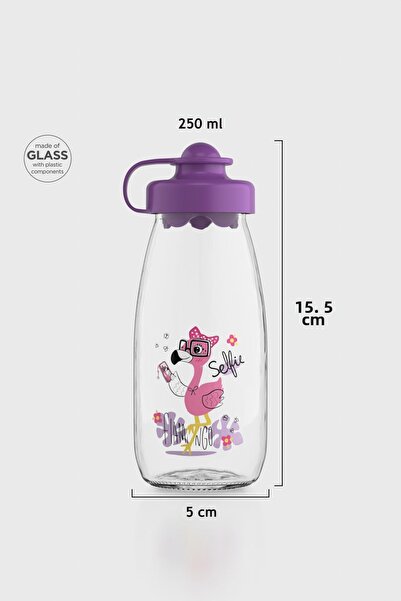 Renga Ufo Kids Flamingo Pattern 250 ml Glass Bottle 182030 Purple