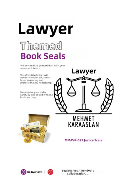 HEDİYENOMİ MühürMarket > ختم كتاب المحامي بميزان العدالة - Ex-libris - ختم ال...