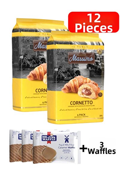 Massimo كورنيتو كرواسون محشو بالشوكولاتة 6 قطع × 2 قطعة + وافل بالكراميل 2 قطعة