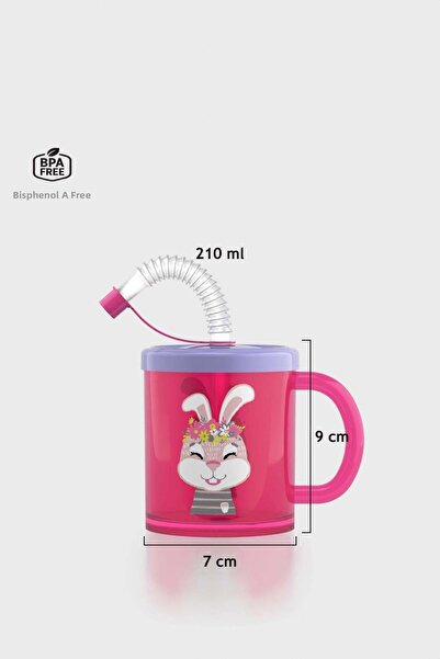 Renga كوب أطفال منقوش على شكل أرنب روبي 210 مل مع مصاصة ومقبض PP 142003 وردي-...