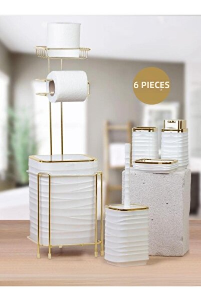 Okyanus Home حامل ورق التواليت الاحتياطي من لونا جولد ومجموعة حمام بيضاء مكون...