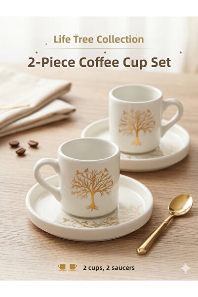 Kahve Special Design 2-Piece Turkish Coffee Cup Set Series - Romantic, Floral...