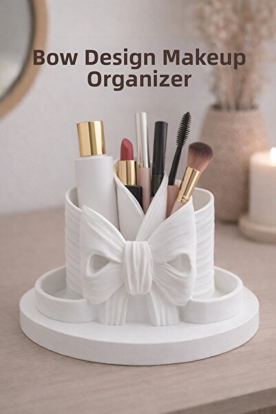 Sellor Ribbon Detailed Makeup Organizer, Brush and Lipstick Organizer Decorat...