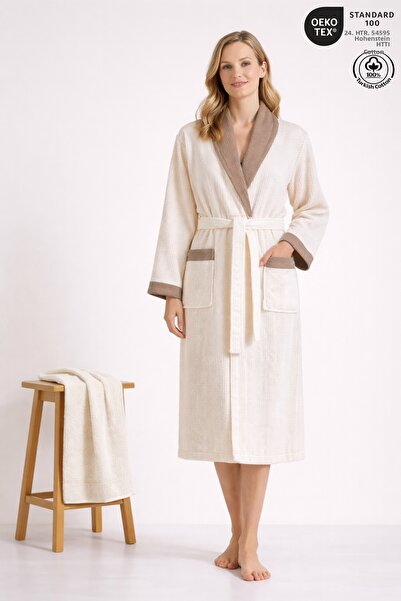 Ellaline Women's Robe Set 100% Cotton Certified 2-Piece Contrast Striped Shaw...