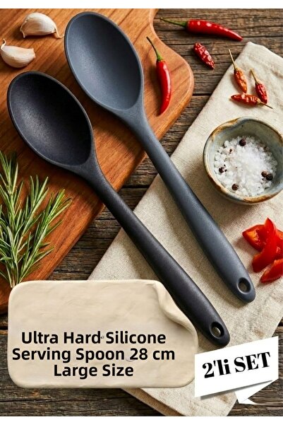 TARIK HOME Ultra Hard Tip 2-Piece Gray Black Silicone Serving Spoon - Large S...
