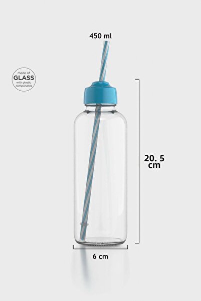 Renga Felix 450 ml Glass Bottle with Straw 181010 Turquoise