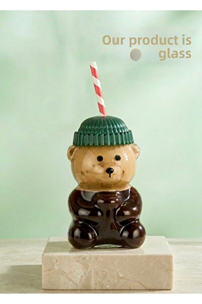 Dem Home 550 ml Elite Glass Barista Cold Drink Cup a Teddy Bear Print Cup 1 Pc