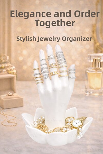 Flow Home Ring Stand Jewelry Organizer White Hand Design Ring Organizer Deskt...