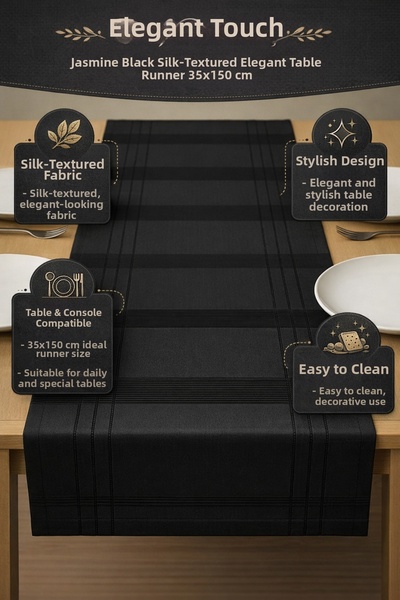 TECHTACT Jasmin Linen Black Bohemian Stylish Tablecloth Runner 35X150 cm