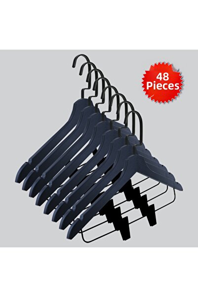 NYN مشبك خشبي (خطاف أسود) للبلوزات والتنانير والسراويل، 48 قطعة