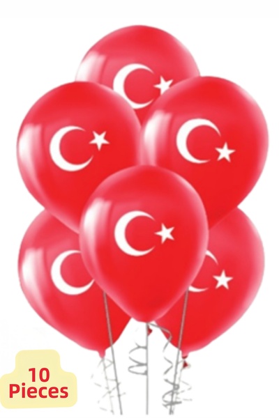 Baloncu Dede Turkish Flag Balloon 10 Pieces Red Moon Star Balloon April 23 Oc...