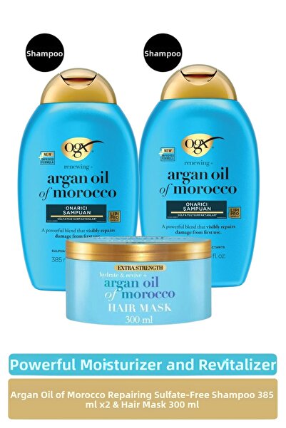 OGX شامبو إصلاح الشعر بزيت الأرغان المغربي خالٍ من الكبريتات 385 مل × 2 + قنا...