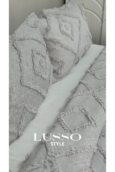 lusso stile Model Nordic Dublu Gri Argintiu 240x250 și 2 Fete de Pernă